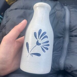 Farmhouse  primitive stoneware Pottery Milk Bottle initialed F.M.